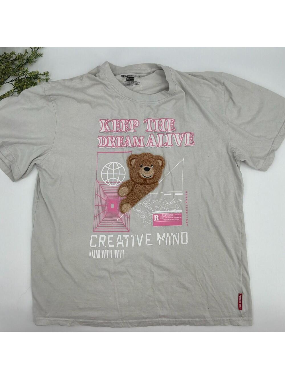 Members Only Gray Pink Graphic Fuzzy Bear Tee Shirt Size Xl